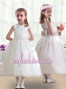Top Selling White Cute Flower Girl Dresses with Bowknot