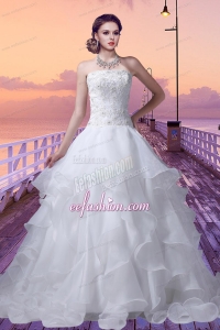 2014 Elegant Princess Strapless Lace Wedding Dress with Appliques