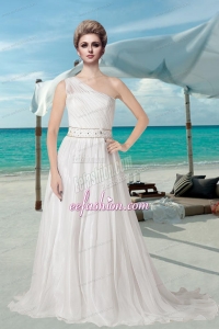 2014 Fashionable One Shoulder Court Train Wedding Dress with Beading