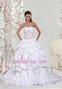 2014 Lace Ball Gown Beautiful Wedding Dresses with Chapel Train