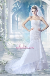 2014 Mermaid Court Train Beading Lace Wedding Dresses with Strapless