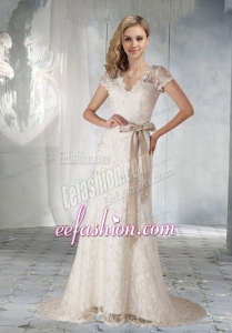 2014 Pretty Short Sleeves Wedding Dress with Lace