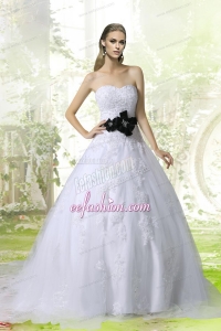 2014 Princess Sweetheart Court Train Wedding Dresses with Appliques