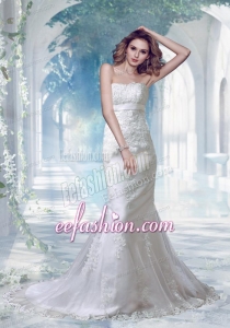 2014 Sexy Mermaid Strapless Appliques Lace Wedding Dresses
