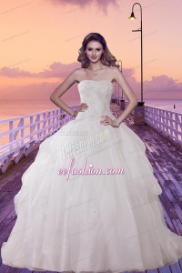 Beautiful Brush Train Ball Gown Wedding Dress with Appliques