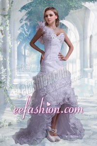 Beautiful Column One Shoulder High Low Wedding Dresses with Beading
