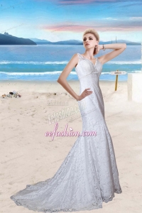 Beautiful Mermaid Lace Beading Wedding Dress with Court Train