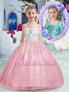 Beautiful Spaghetti Straps Pink Cute Flower Girl Dresses with Beading