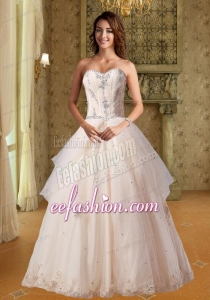 Champagne Sweetheart A Line Wedding Dress With Appliques