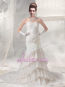 Cheap Mermaid Custom Made Ruffled Layers Wedding Dress with Sweetheart