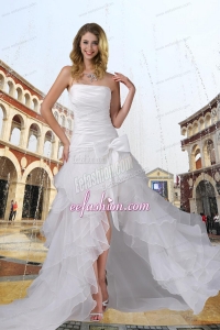 Cheap Strapless High Low Ruching Bowknot Wedding Dress