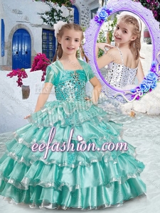 Classical Ball Gown Apple Green Little Girl Pageant Dresses with Ruffled Layers