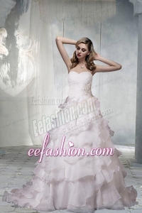 Classical Sweetheart Court Train A Line Wedding Dresses with Appliques