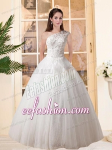 Cute One Shoulder Ball Gown Wedding Dress with Appliques
