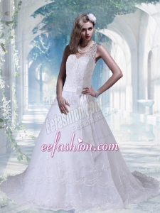 Eelgant Halter Bowknot Wedding Dresses Lace Brush Train