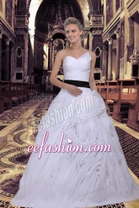 Elegant Ball Gown Sweetheart Ruffles White Wedding Dress with Lace Up