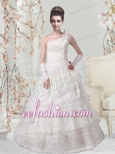 Elegant Princess One Shoulder Floor Length Wedding Dress with Lace