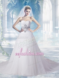 Elegant Sweetheart Chapel Train A Line Wedding Gowns with Beading
