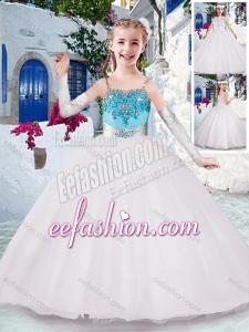 Gorgeous Spaghetti Straps Cute Flower Girl Dresses with Appliques and Beading