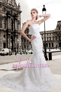 Lace Mermaid Strapless Court Train Wedding Dress with Zipper Up