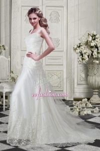 Low Price Straps Wedding Dresses with Appliques and Lace