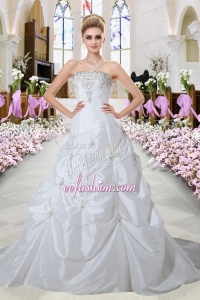 Luxurious A Line Strapless Appliques Court Train Wedding Dresses