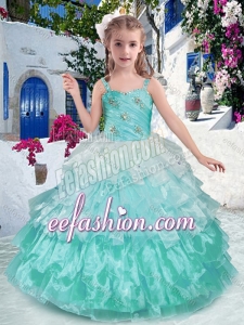Luxurious Straps Ball Gown Little Girl Pageant Dresses with Ruffled Layers