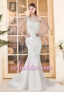 Mermaid One Shoulder Court Train Wedding Dresses with Lace