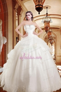 On Sale Appliques Strapless Chapel Train Wedding Dresses with Beading