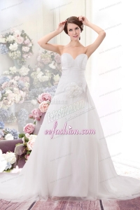 Princess Brush Train Sweetheart Wedding Dress with Handle Made Flower
