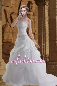 Princess Strapless Court Train Wedding Dresses with Appliques