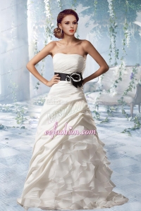 Princess Strapless Gorgeous Wedding Dresses with Brush Train