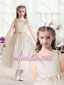 Romantic Ball Gown Bateau Champagne Cute Flower Girl Dresses with Belt