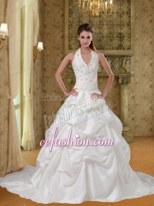 Romantic Halter Sleeveless Wedding Dresses with Pick-ups