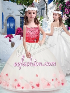 Simple Spaghetti Straps Cute Flower Girl Dresses with Appliques and Beading