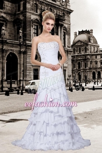 2014 Gorgeous Straples Beading Wedding Dress with Brush Train