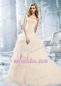 Beautiful Ball Gown Appliques Wedding Dress with Ruffled Layers