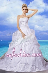 Brand New A Line Strapless Appliques Wedding Dresses with Court Train