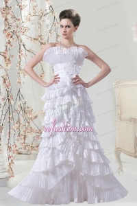 Cheap Pleat Column Floor Length Wedding Dress with Strapless