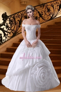 Princess Beading Court Train 2014 Wedding Dresses with Off The Shoulder