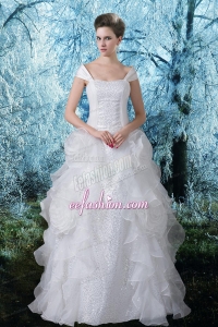 Princess Cap Sleeves Wedding Dress with Sequins Off the Shoulder