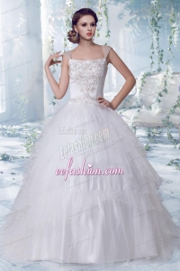 Puffy Court Train Square Embroidery 2014 sWedding Dress with Cap Sleeves