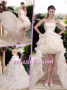 2016 Classical Hand Made Flowers Strapless Wedding Dresses with Ruffled Layers