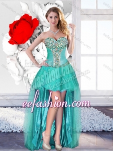 2016 Exclusive Beaded Turquoise Prom Gowns with High Low