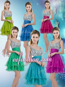 New Style Straps Short Dama Dresses with Sequins for Fall