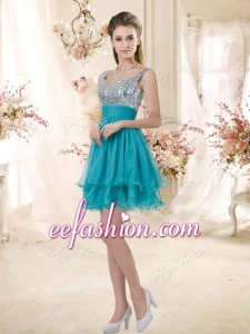 New Style Straps Short Sequins Dama Dresses in Teal