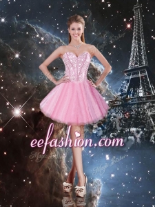 New Style Sweetheart Beading Short Dama Dresses in Pink