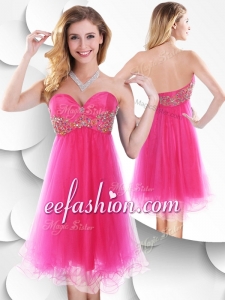 New Style Sweetheart Hot Pink Short Dama Dress with Beading