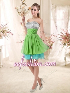 New Style Sweetheart Short Dama Dresses with Sequins and Belt
