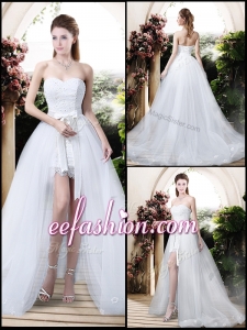 2016 High Low Detachable Wedding Dresses with Appliques and Lace